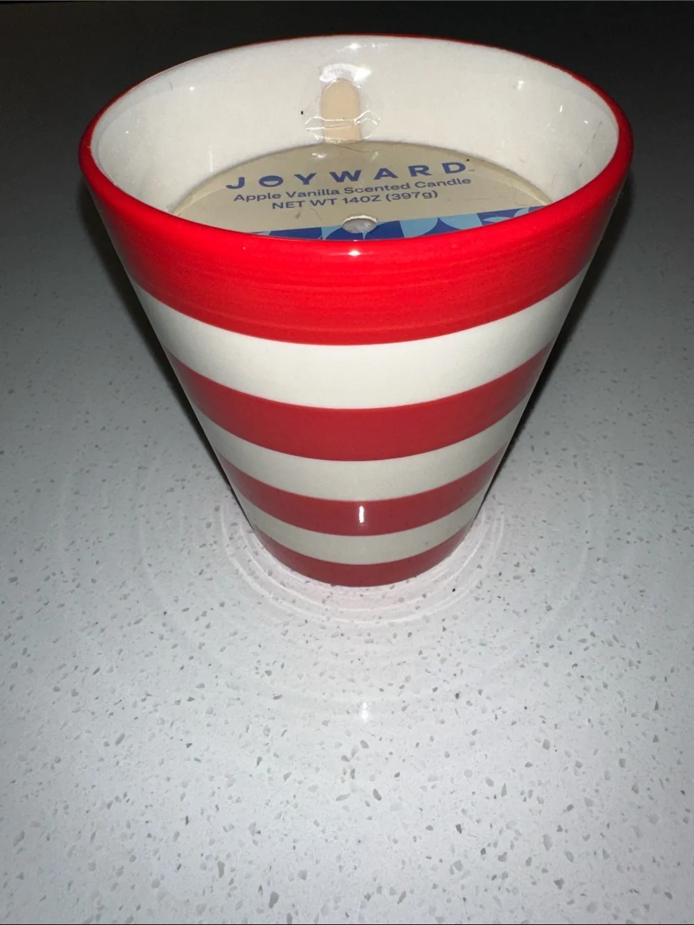 Red and White Striped Ceramic, Apple Vanilla Candle